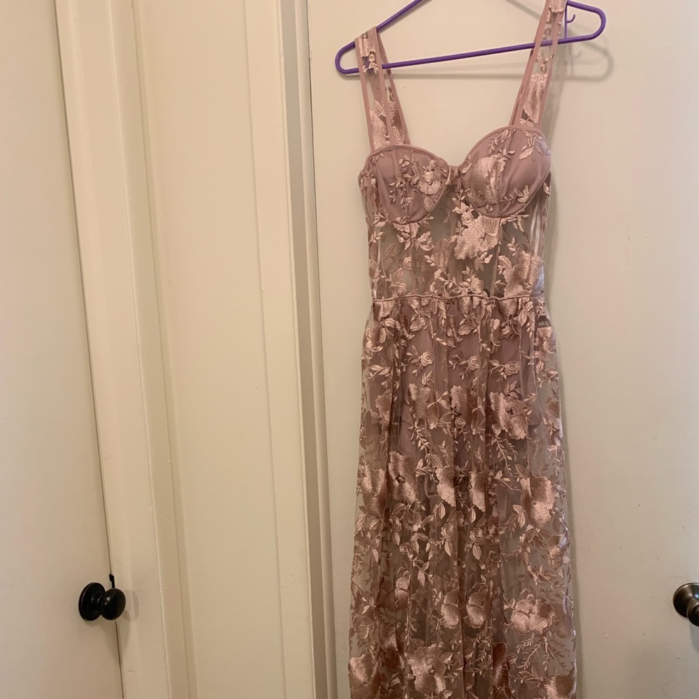 Mauve Maxi Floral Shear Dress